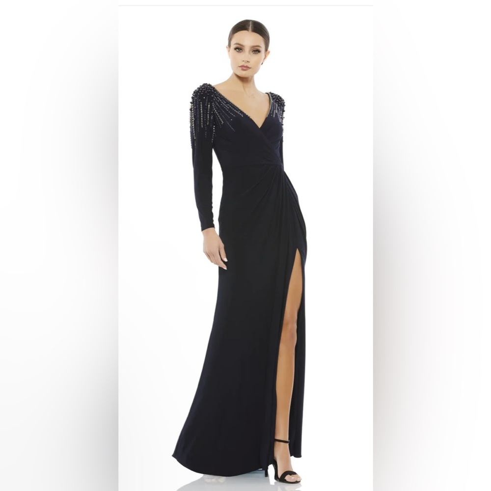 Mac Duggal faux wrap jersey gown size 8